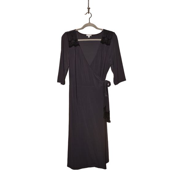 KIYONNA $98 3/4 Sleeve Whimsy Wrap‎ Dress Lace Accents Gray 1 / 1X - Picture 1 of 4
